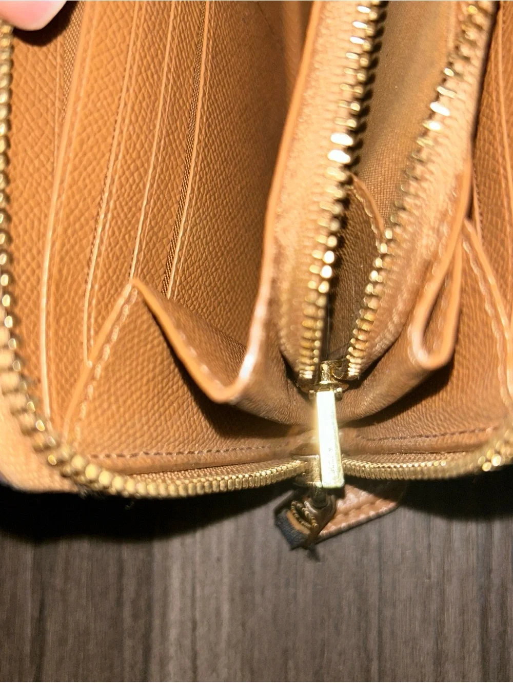 Coach Zip-Around Pebbled Leather Wallet in Cognac